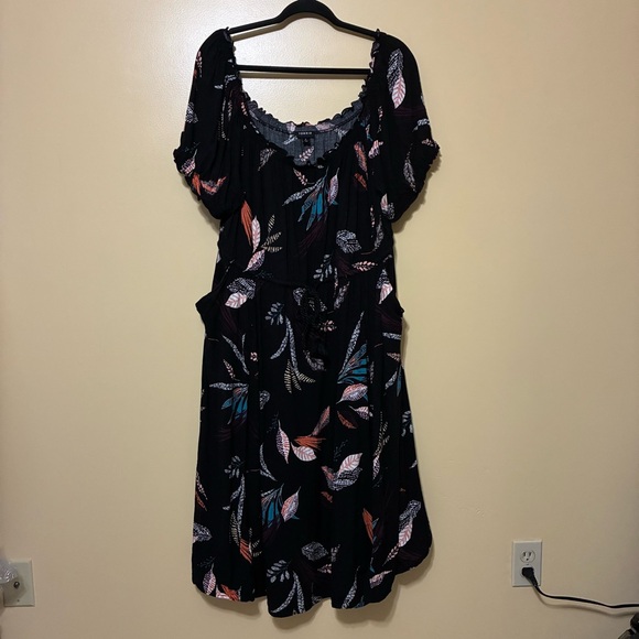 Torrid Challis Peasant MIDI Dress Women 3X Black Leaf Print Tie Waist - Picture 4 of 12